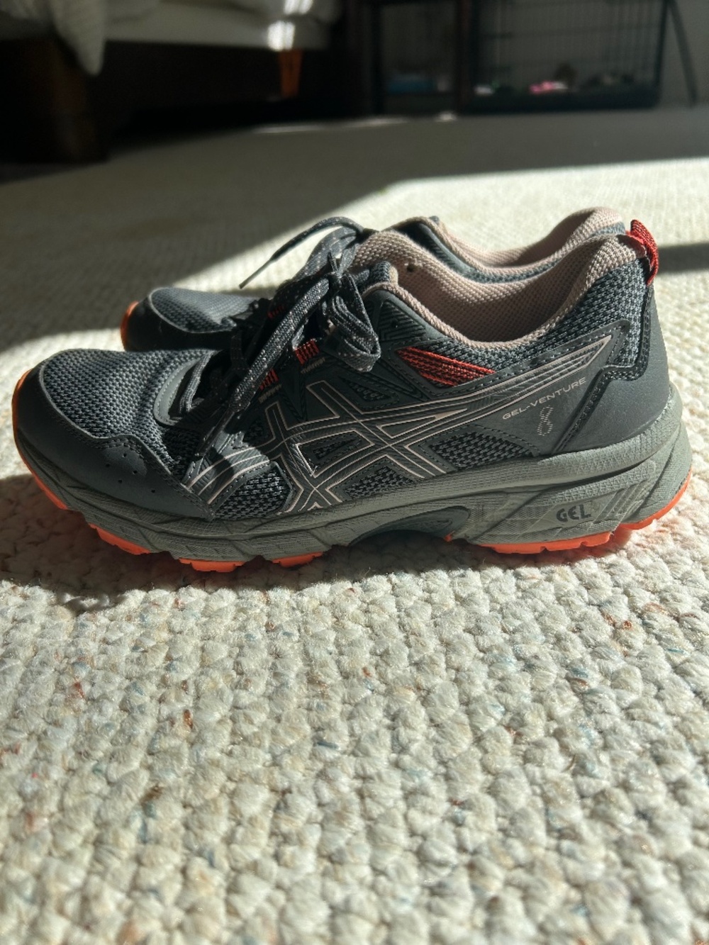 ASICS grey orange running shoes